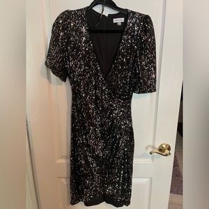 Calvin Klein Black Sequin V-neck Midi Dress